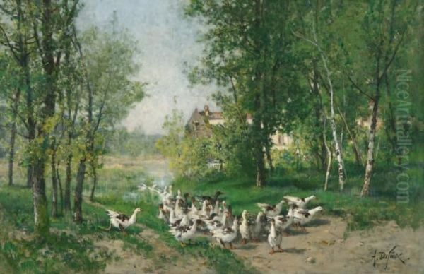 Le Bain Des Oies A Montigny Sur Loing Oil Painting by Alexandre Defaux