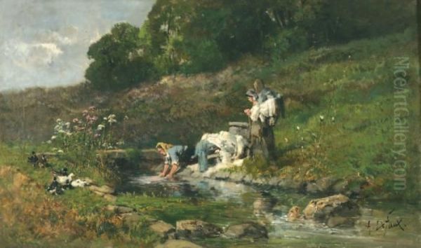 Lavandieres Au Bord De La Source Oil Painting by Alexandre Defaux