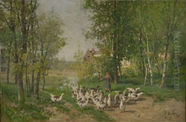 La Gardeuse D'oies
 Sur Sa Toile D'origine Oil Painting by Alexandre Defaux