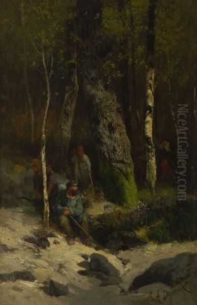 Holzsammler In
 Waldlandschaft. Oil Painting by Alexandre Defaux