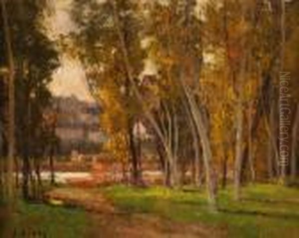 Village En Bord De Riviere Aux Alentours De Fontainebleau Oil Painting by Alexandre Defaux