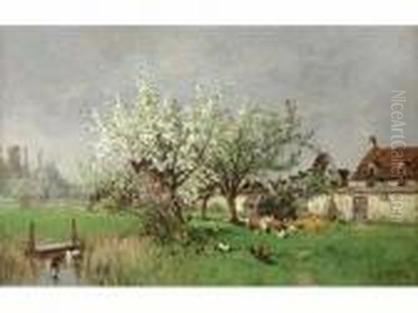 Le Printemps A Barbizon Oil Painting by Alexandre Defaux