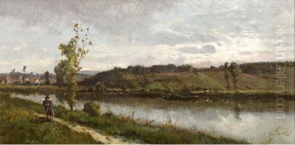 Bord De Riviere, Le Garde Peche Oil Painting by Alexandre Defaux