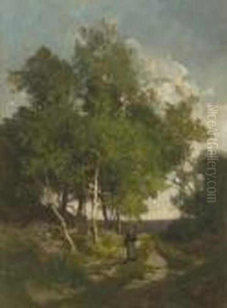 Bauerin Auf Dem Waldweg. Oil Painting by Alexandre Defaux