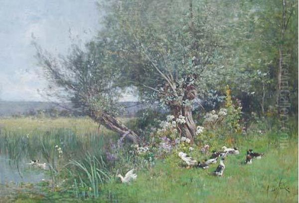 La Mare Aux Canards Oil Painting by Alexandre Defaux