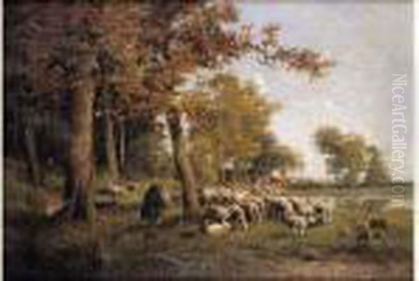 Moutons Au Pre Oil Painting by Alexandre Defaux