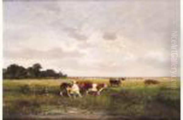 Vaches Au Pre Oil Painting by Alexandre Defaux