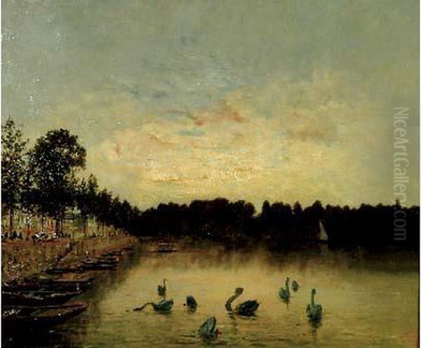 Enghien Au Coucher Du Soleil Oil Painting by Alexandre Defaux