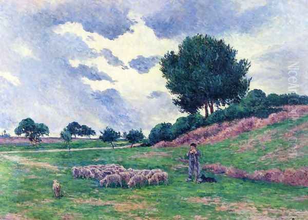 Mereville, a Herd of Sheep Oil Painting by Maximilien Luce