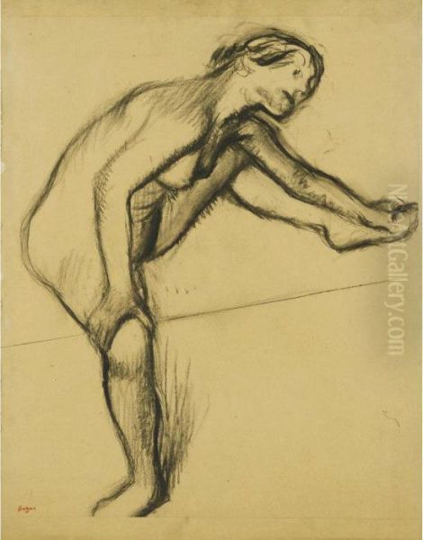 Etude De Nu (femme Assise, La Jambe Gauche Levee) Oil Painting by Edgar Degas