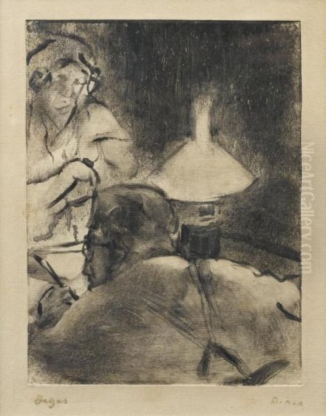 La Lecture Sous La Lampe (m. Cardinal) Oil Painting by Edgar Degas