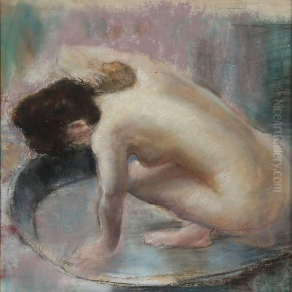 Naken Woman Bathing Oil Painting by Edgar Degas