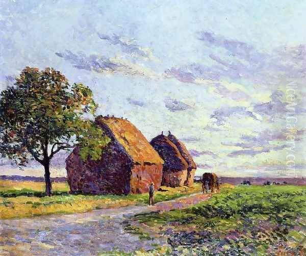 Haystacks, Plaine d'Essoyes Oil Painting by Maximilien Luce