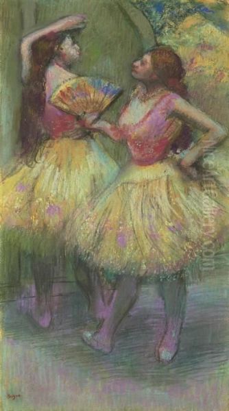 Avant L'entree En Scene (deux Danseuses) Oil Painting by Edgar Degas