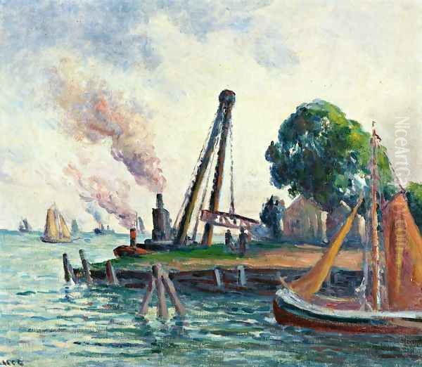 The Port of Amsterdam Oil Painting by Maximilien Luce