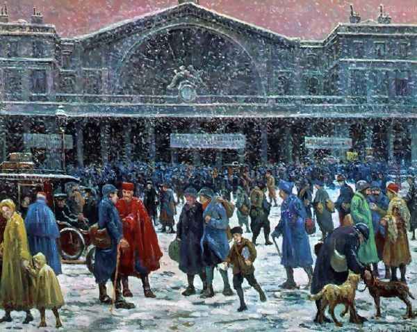 The Gare de l'Est in Snow Oil Painting by Maximilien Luce