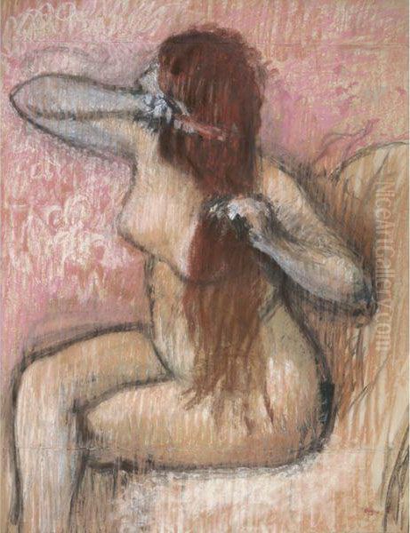 Femme Nue Assise, Se Coiffant Oil Painting by Edgar Degas