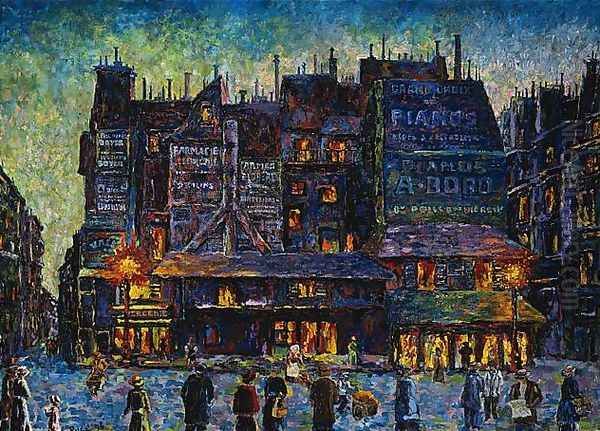 Paris, Animated Street in the Evening Oil Painting by Maximilien Luce