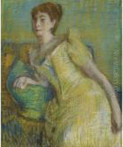 Femme Assise, Robe Jaune Oil Painting by Edgar Degas