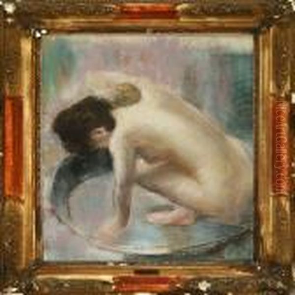 Naken Woman In A Bath Oil Painting by Edgar Degas