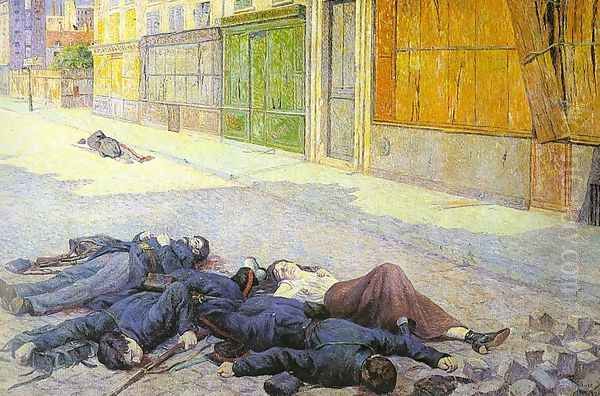 A Paris Street in May 1871 (The Commune) Oil Painting by Maximilien Luce