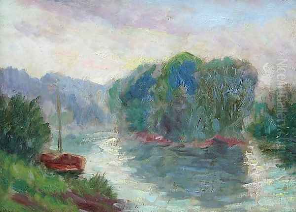 A River Landscape Oil Painting by Maximilien Luce