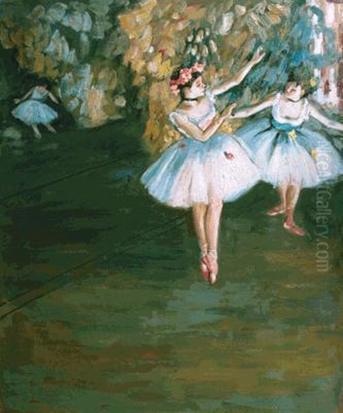 Two Dancers On Stage Oil Painting by Edgar Degas