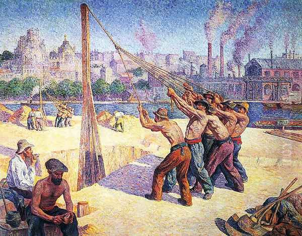 The Pile Drivers, Quai de la Seine at Billancourt Oil Painting by Maximilien Luce