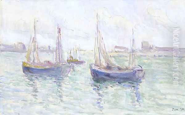 Boats in port Oil Painting by Maximilien Luce