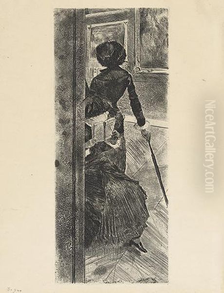 Au Louvre, La Peinture, Mary Cassatt. Oil Painting by Edgar Degas