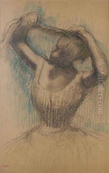 Danseuse Rajustant Sa Coiffure Oil Painting by Edgar Degas