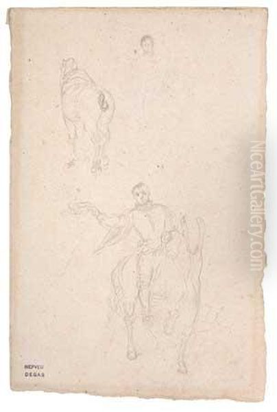 Double-sided Drawing With Studies Of Male And Female Figures And Horses Oil Painting by Edgar Degas