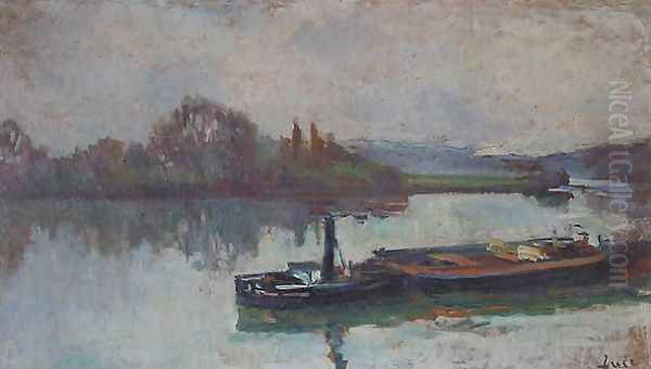 River Scene Oil Painting by Maximilien Luce