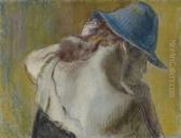 Femme Au Chapeau Bleu (buste) Oil Painting by Edgar Degas