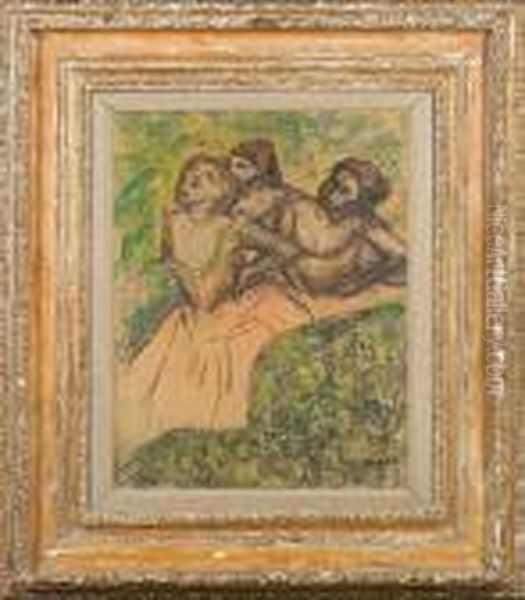 Trois Danseuses - Un Dessin Rehausse Oil Painting by Edgar Degas