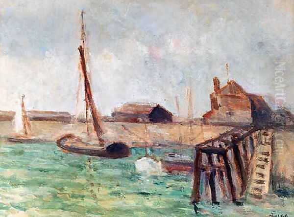 The Chenal at Low Tide, Honfleur Oil Painting by Maximilien Luce