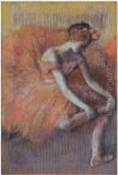 Danseuse Rajustant Sa Sandale Oil Painting by Edgar Degas