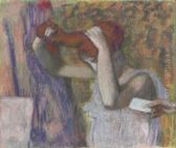 Femme Se Coiffant, La Lettre Oil Painting by Edgar Degas