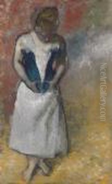 Femme Debout Et Vue De Face, Agrafant Son Corset Oil Painting by Edgar Degas