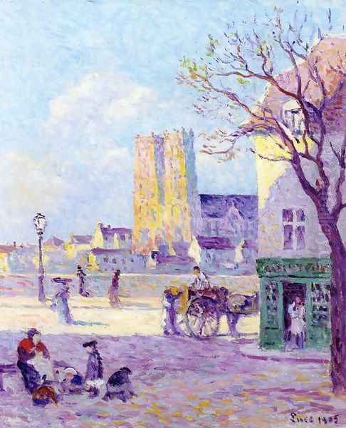 Sainte Croix Cathedral, Rue de la Place de la Bascule in Orleans Oil Painting by Maximilien Luce