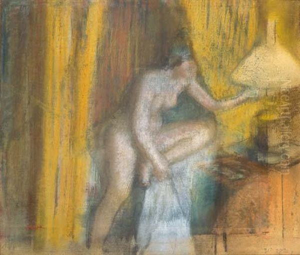 Le Coucher (femme Eteignant Sa Lampe) Oil Painting by Edgar Degas