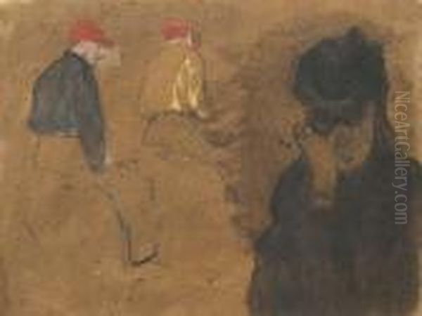 Deux Jockeys - Femme A La Lorgnette Oil Painting by Edgar Degas