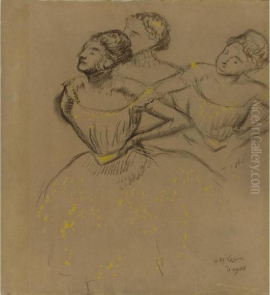 Etude De Trois Danseuses Oil Painting by Edgar Degas