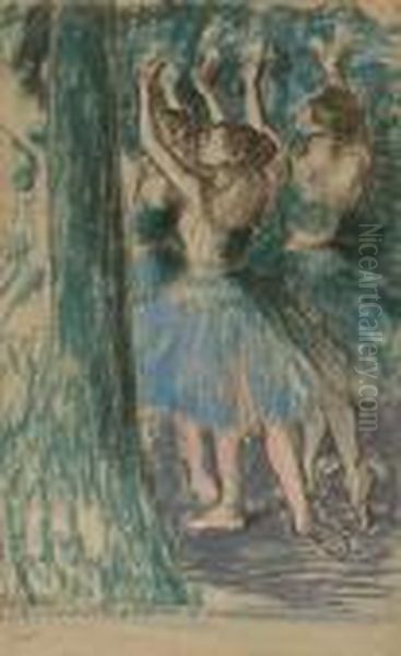 Groupe De Danseuses (decor D'arbres) Oil Painting by Edgar Degas