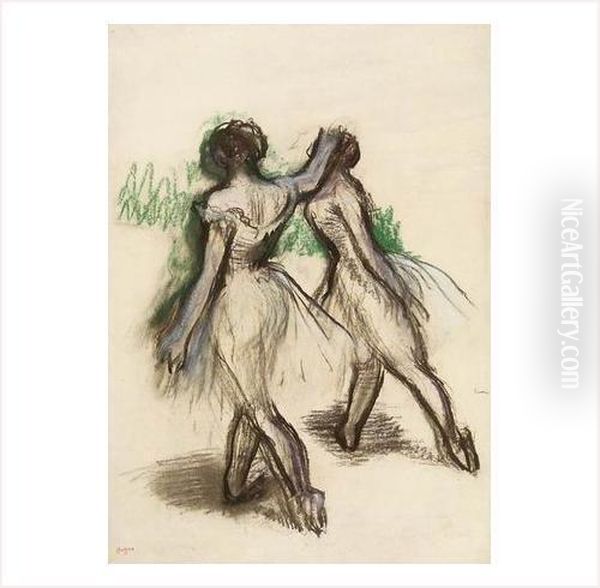 Deux Danseuses (fond Vert) Oil Painting by Edgar Degas