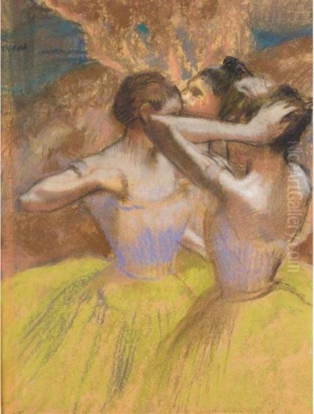 Les Trois Danseuses Jaunes Oil Painting by Edgar Degas