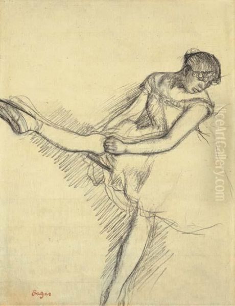 Danseuse Assise, Reajustant Son Bas Oil Painting by Edgar Degas