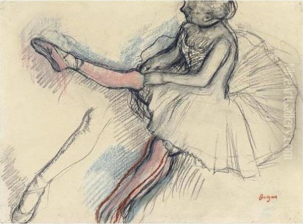 Danseuse Rajustant Son Collant Oil Painting by Edgar Degas