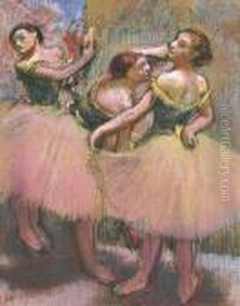 Trois Danseuses (corsages Verts) Oil Painting by Edgar Degas