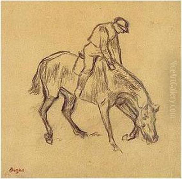 Cheval Monte S'abreuvant Oil Painting by Edgar Degas